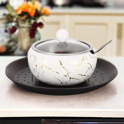 Stainless Steel Coffee Sugar Bowl With Spoon