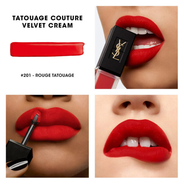 YSL Tatouage Couture Velvet Cream Matte Liquid Lipstick 201 Rouge - Image 4