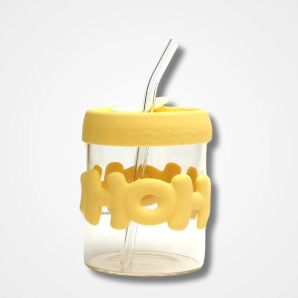 HOHO Glass Mug with Lid & Straw