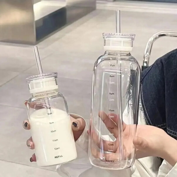 Transparent Glass Bottle with Straw - Image 3