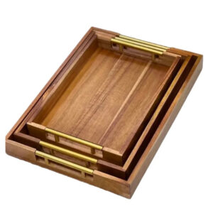 Wooden Bamboo Tray With Golden Handles